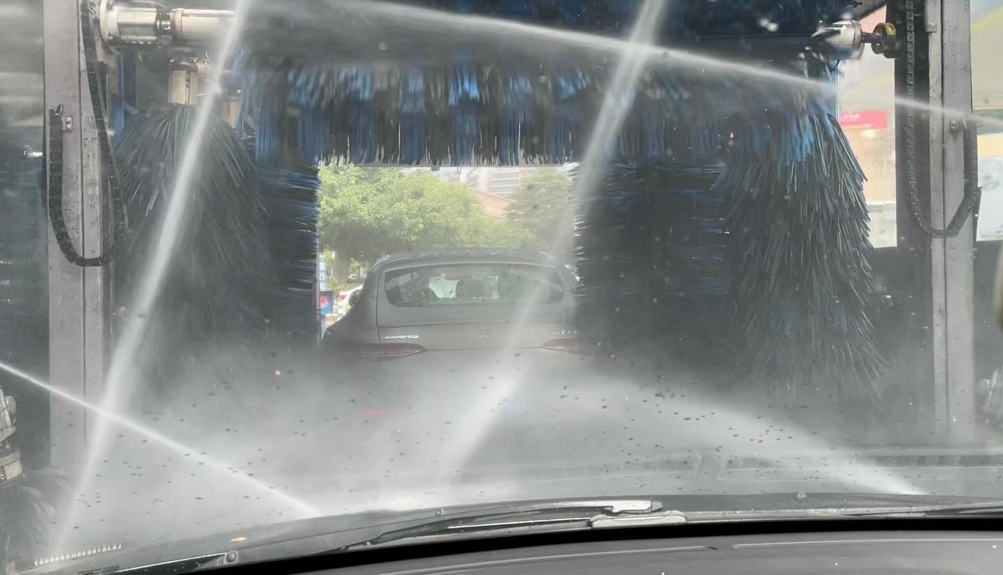 A quick car wash after getting gas.