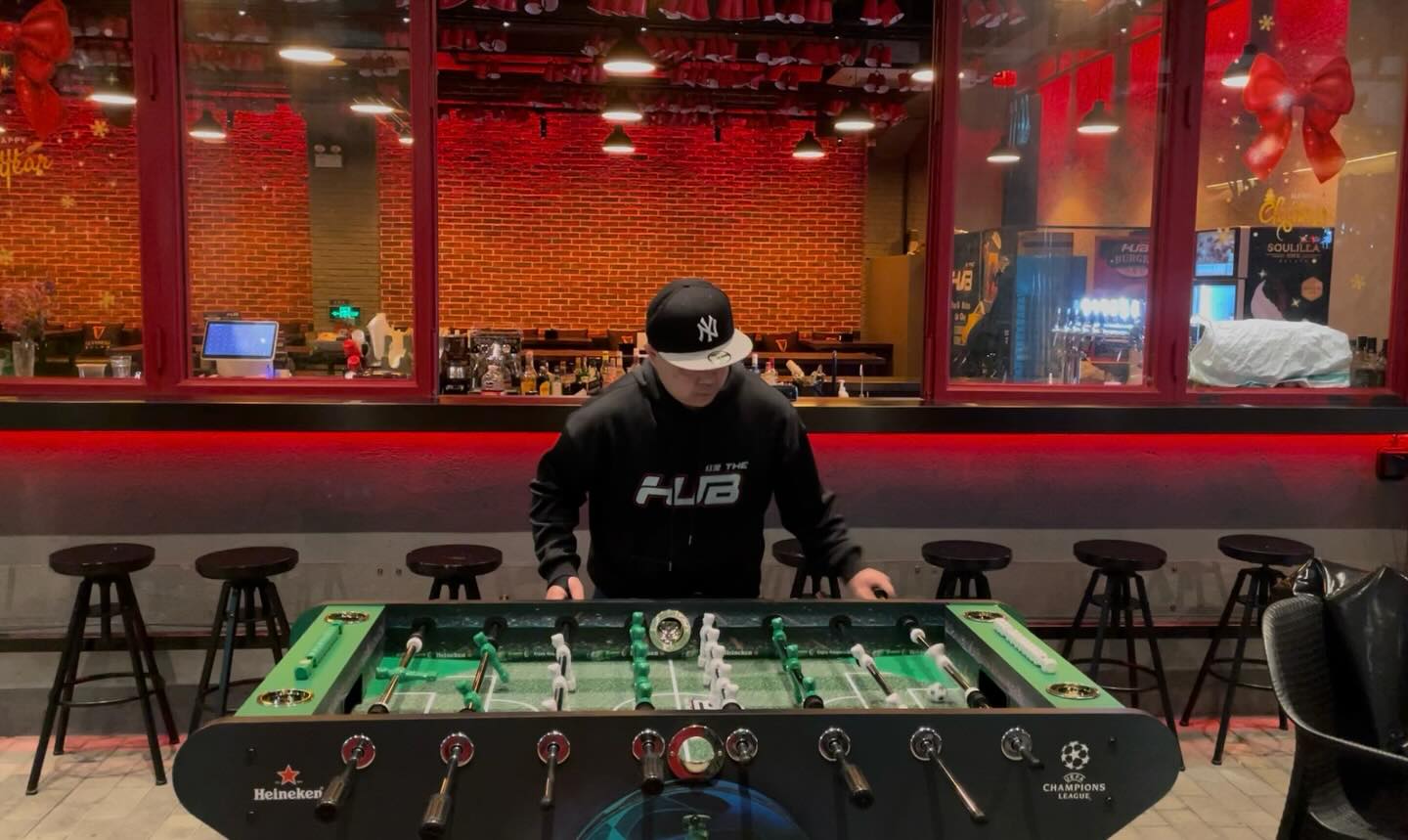 Testing the foosball table. #TheHUB #红屋